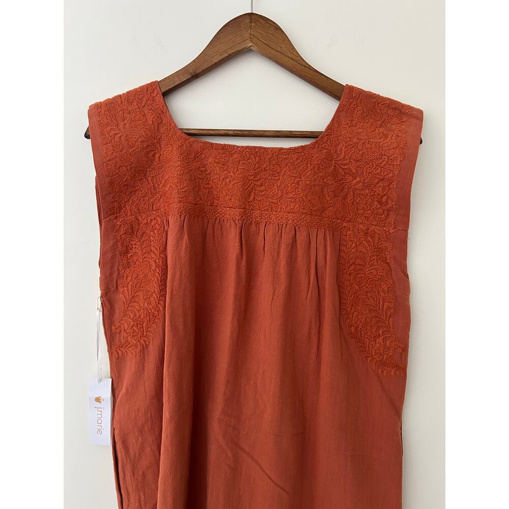 NWT J. Marie S $114 Story Dress Burnt Orange Shift Embroidered Sleeveless Cotton - Picture 8 of 9